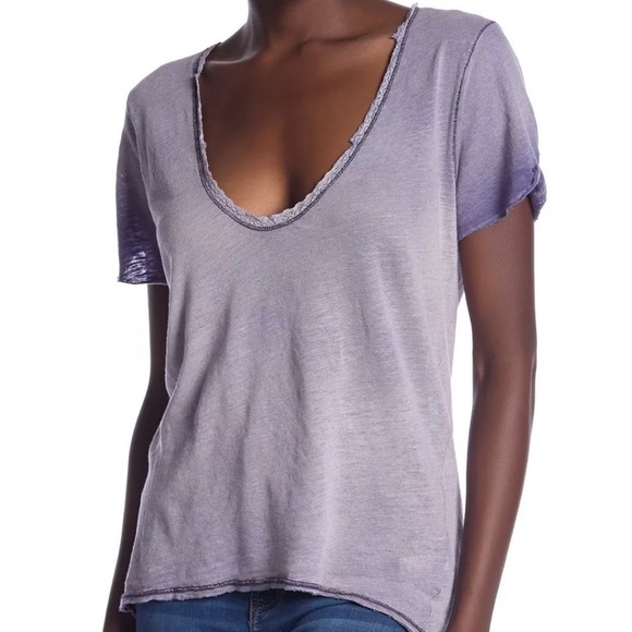 Free People Lace Neckline Lilac Top Size $58 - Picture 2 of 6
